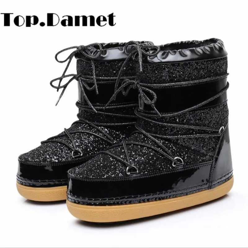 

Top.Damet Snow Boots Women Sequined Cloth Ladies Slip On Comfortable Flats Ankle Boots Winter Fur Warm Boots Female Plus Size