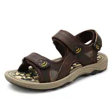 Кожаные мужские пляжные сандалии с открытым носком; сезон лето; Модные мужские повседневные сандалии; стиль; удобные сандалии в римском стиле