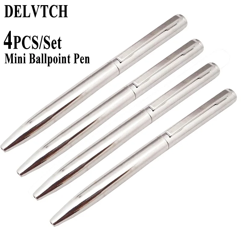 DELVTCH 4Pcs/set 0.7MM Mini Metal Ballpoint Pen Rotating Pocket size