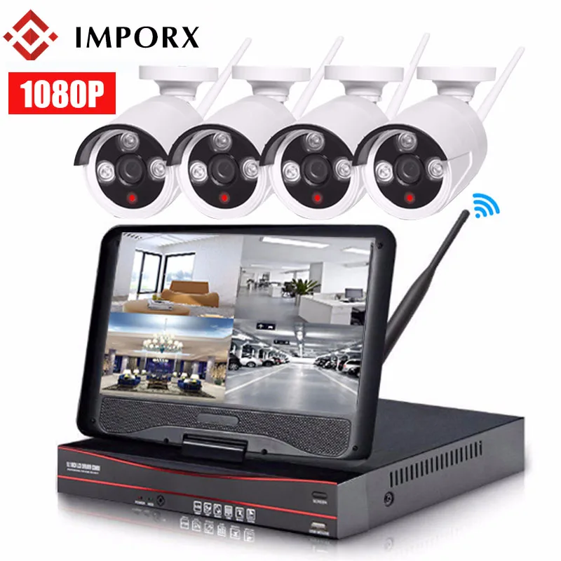 

IMPORX 4CH 1080P Wireless NVR Kit NVR IR Night Vision 2MP Security CCTV IP Camera Outdoor Wifi Surveillance System Kit 10" LCD