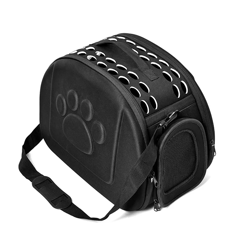 Paw форма принт Pet Carrier сумка Портативный Открытый Твердые Складная Собака Путешествия Сумка-переноска для животных щенок переноски сумки на плечо S/L - Цвет: Black