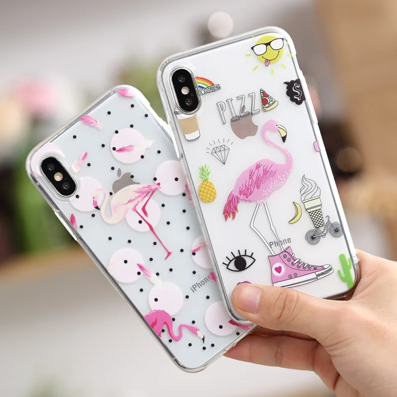 Мягкий чехол для iPhone 6 7 plus милый силиконовый из ТПУ с фламинго и цветами SE 5S 5X10 6S 8