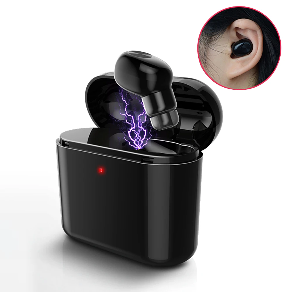 

Wireless Bluetooth Headphones BT 4.2 Mini Invisible Earphone Stereo Music Headset Earpiece Charging Box Hands-free w/ Microphone