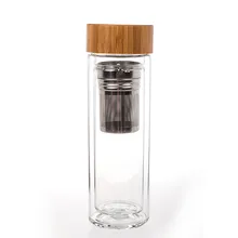 450 мл Роскошные хрустальные двойные стенки стеклянные бутылки для воды, стеклянная бутылка с заваркой чая с бамбуковой крышкой