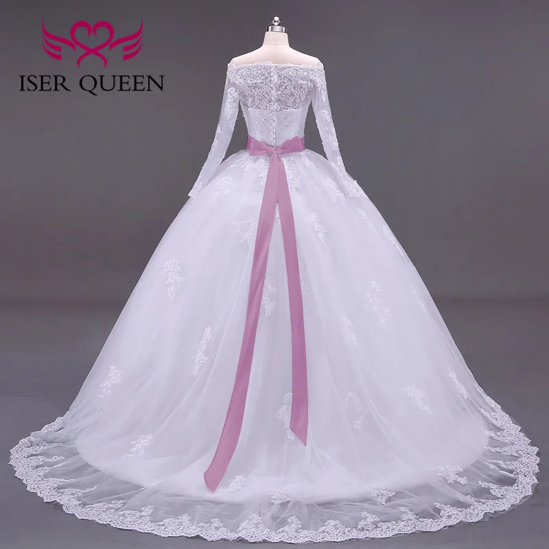 Элегантное кружевное платье с вырезом лодочкой и вышивкой на сетке, украшенное блестящими кристаллами, розовые саше с бантом, Свадебные платья бальное платье w0005