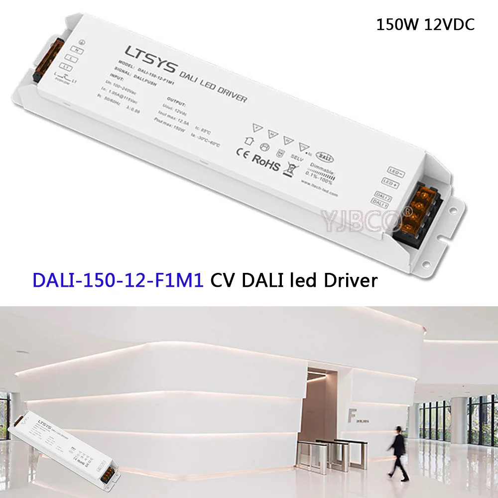 

LTECH 150W 12VDC CV DALI Driver;DALI-150-12-F1M1;AC100-240V input;DC12V 12.5A 150W output;DALI/Push DALI Led Dimming Driver