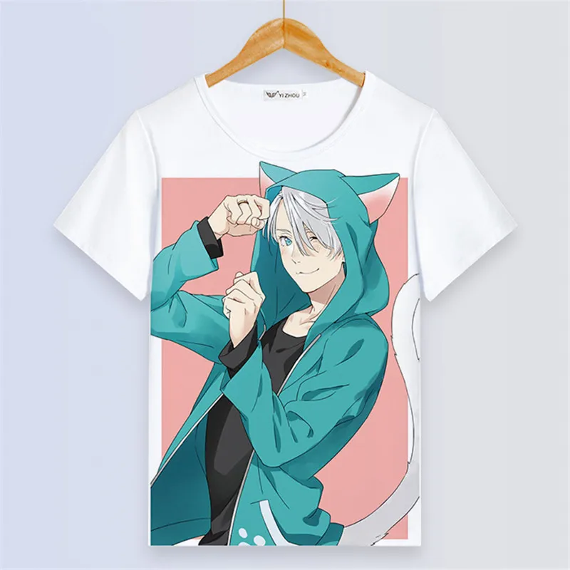 Аниме YURI on ICE Victor Nikiforov летняя футболка для влюбленных Kawaii Animals Женская