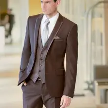 Индивидуальный заказ Браун Жених Смокинги для женихов Slim Fit Комплект из 3 предметов Мужская Свадьба Пром Костюмы Best мужчина дружки костюм Блейзер masculino