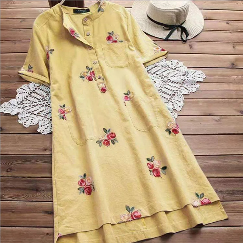 

2019 Dress Cotton and Linen Printing In The Long Paragraph Women's Spring and Summer Fashion Loose Explosions Dress Women