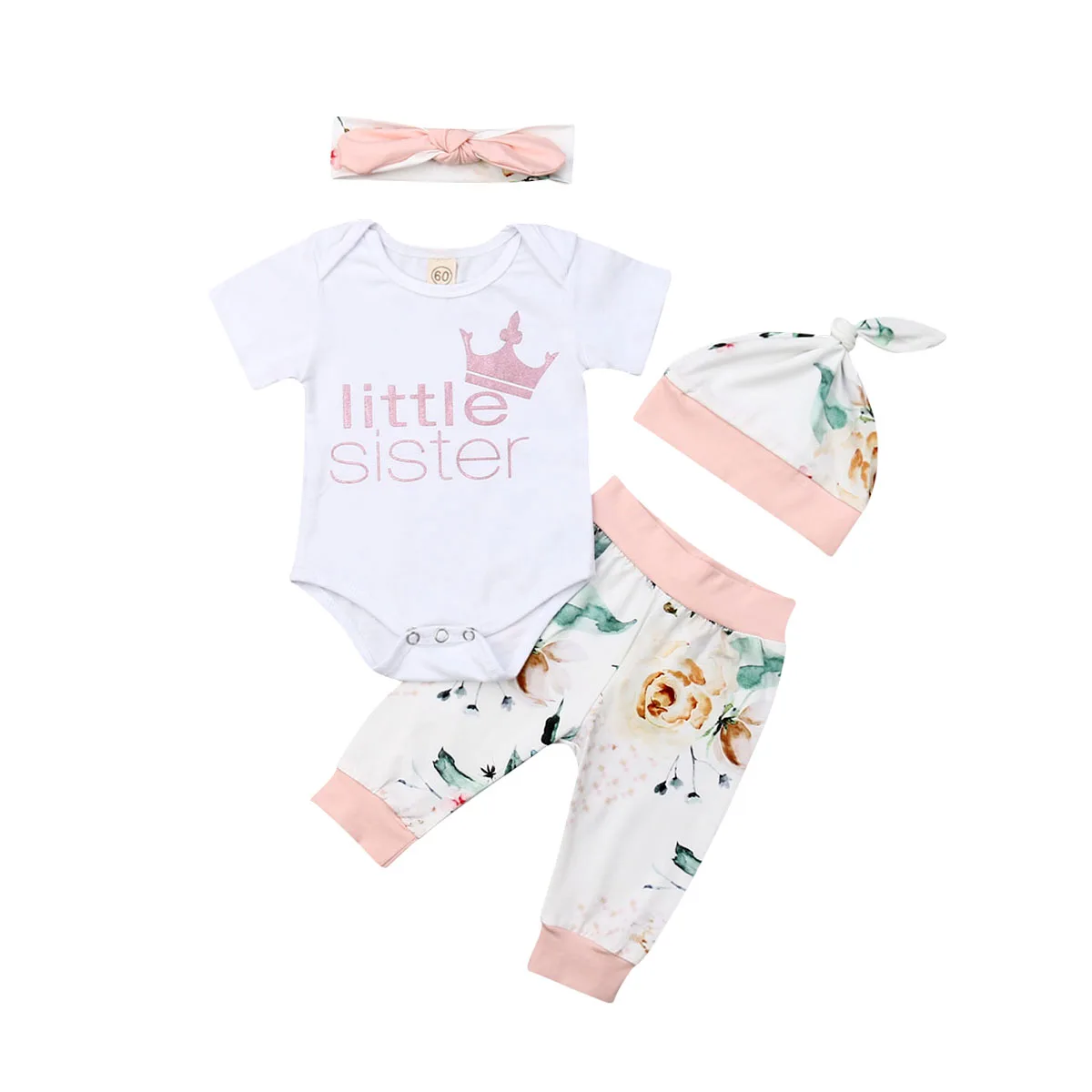 

Infant Baby Boy Girl Letter Floral Print Little Sister Clothes Sets Big Brother Romper Outfits Clothes 0-18M
