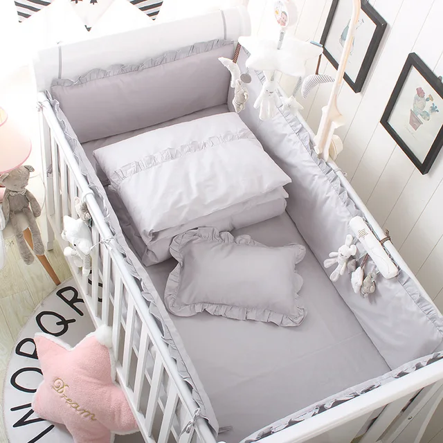 5pcs Set Crib Bumpers +Fitted Bed Sheets Baby Cotton Cot Bumper Children Barrier For Bed Toddler Children's Room Beds Bedding 1