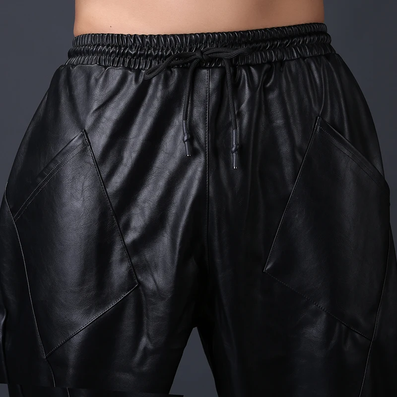 joggers sweatpants New Fashion Men Punk Moto PU Faux Leather Joggers Casual Harem Pants Drop Crotch Street Dance DJ Rock Night Club Trouser M-2XL genie pants