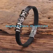 G149 черный кожаный милый крест браслет наручная повязка наручник из нержавеющей стали застежка Мужская