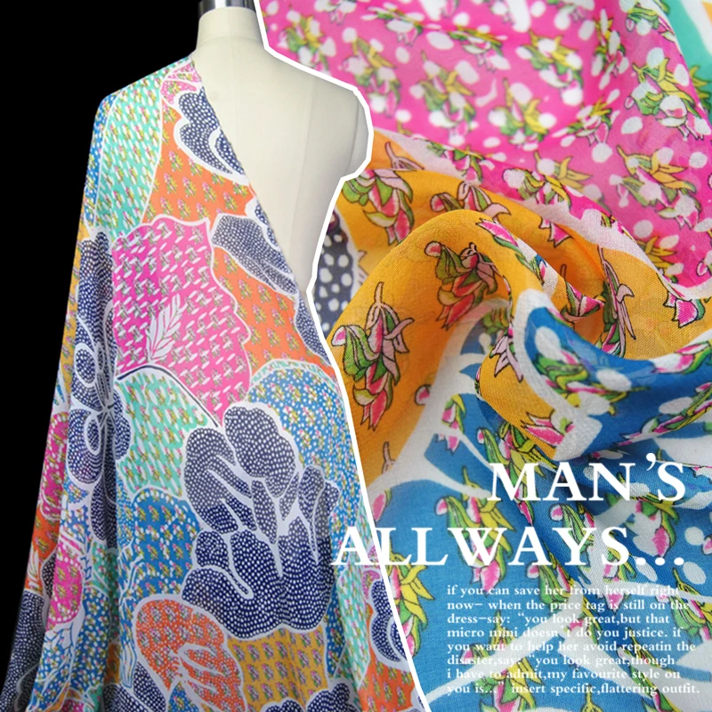 

LEO&LIN Big flowers floral narrow 100% silk georgette spring and summer dress fabric (1 meter)