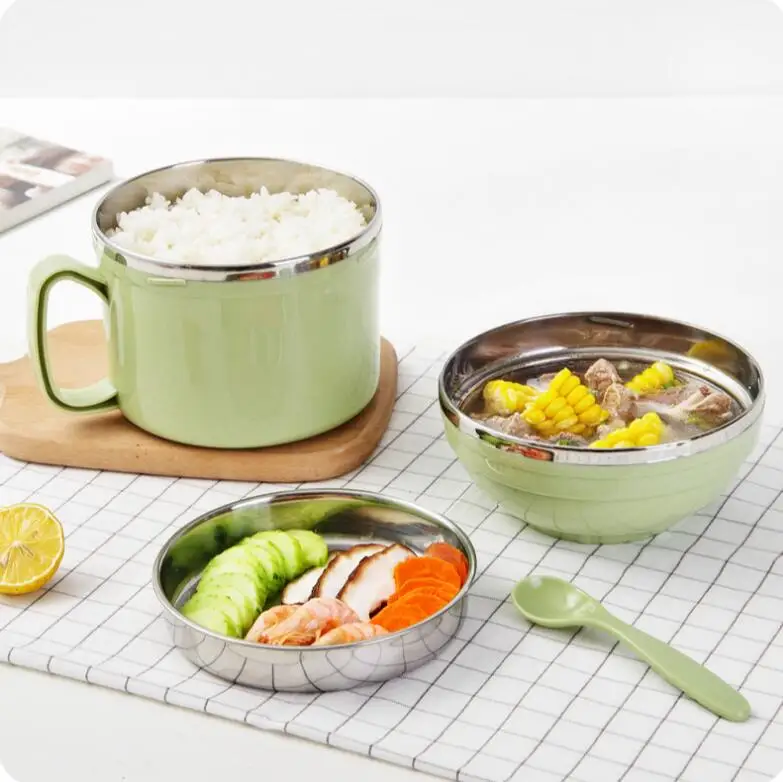 201 Stainless Steel Lunch Box For Kids Double Lunchbox With Lid Bowl