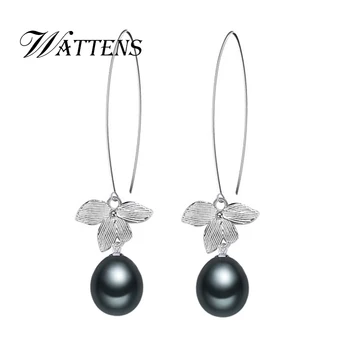 

WATTENS New leaf pearl jewelry,natural pearl long earrings cultured freshwater pearls with earring for Women accessories Bohemia