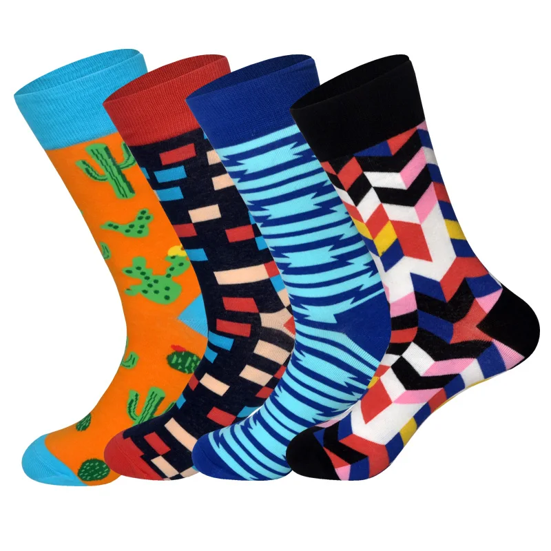 LIONZONE 4 пар/лот Для мужчин Геометрия Дизайн одежды Happy Socks мужская одежда носки хип-хоп улица Стиль носки для скейтеров