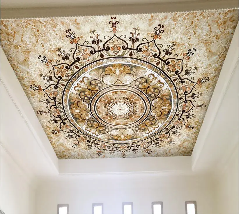 Luxury court style 3D Room Ceiling pattern gold Ceiling Wallpaper