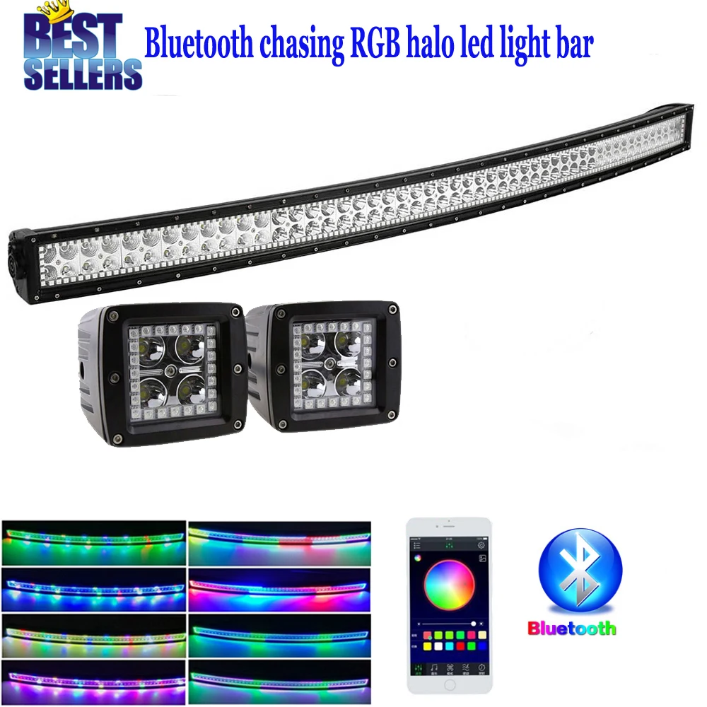 52" 300W Curved OFFROAD LED Light Bar with RGB halo ring Bluetooth