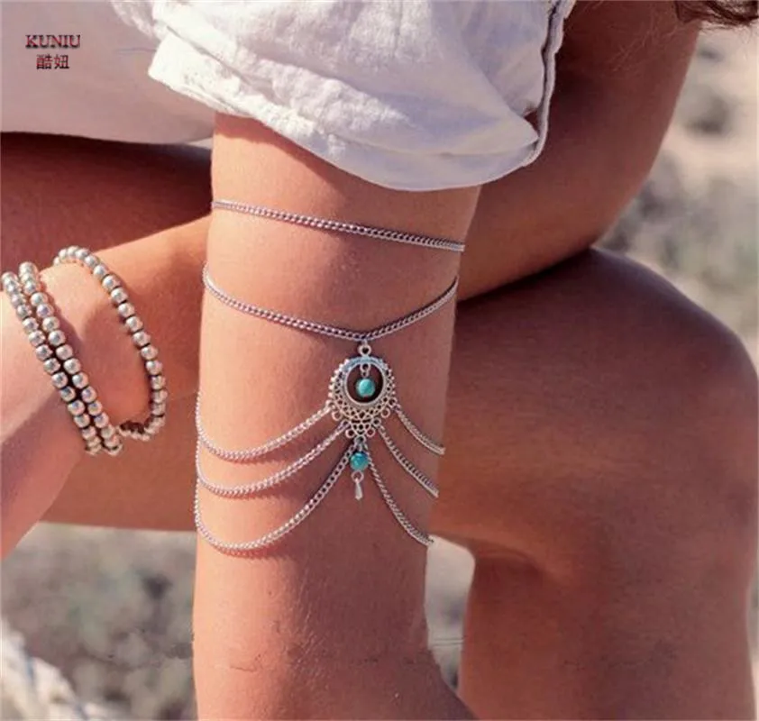 

KUNIU New Boho Gypsy jewelry Bracelet Upper Arm Chain Armlet Armband Beach Bangle Bohemia Arm Bracelet Jewelry Gift