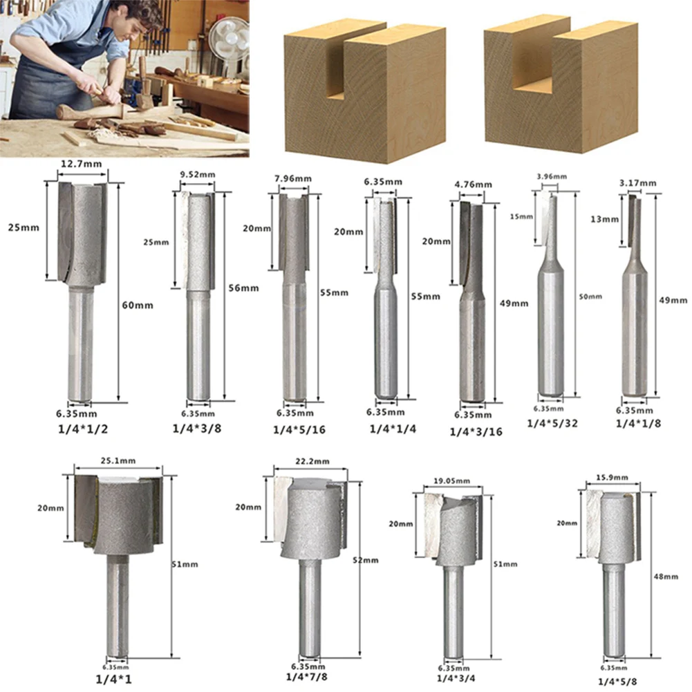 1/4 ручка сплав деревообрабатывающие фрезы одинарный и двойной край прямой нож долбежный Обрезной нож бакелитовый фрезерный станок резаки