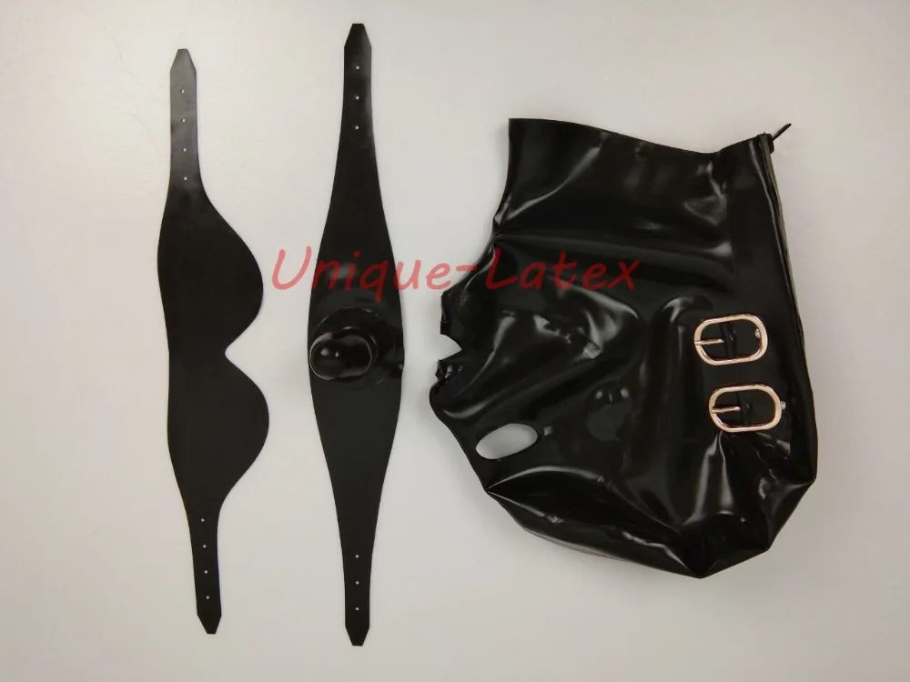 

Latex Rubber Full Enclosure Hood Rubber Hood with Eyeshade and Gag