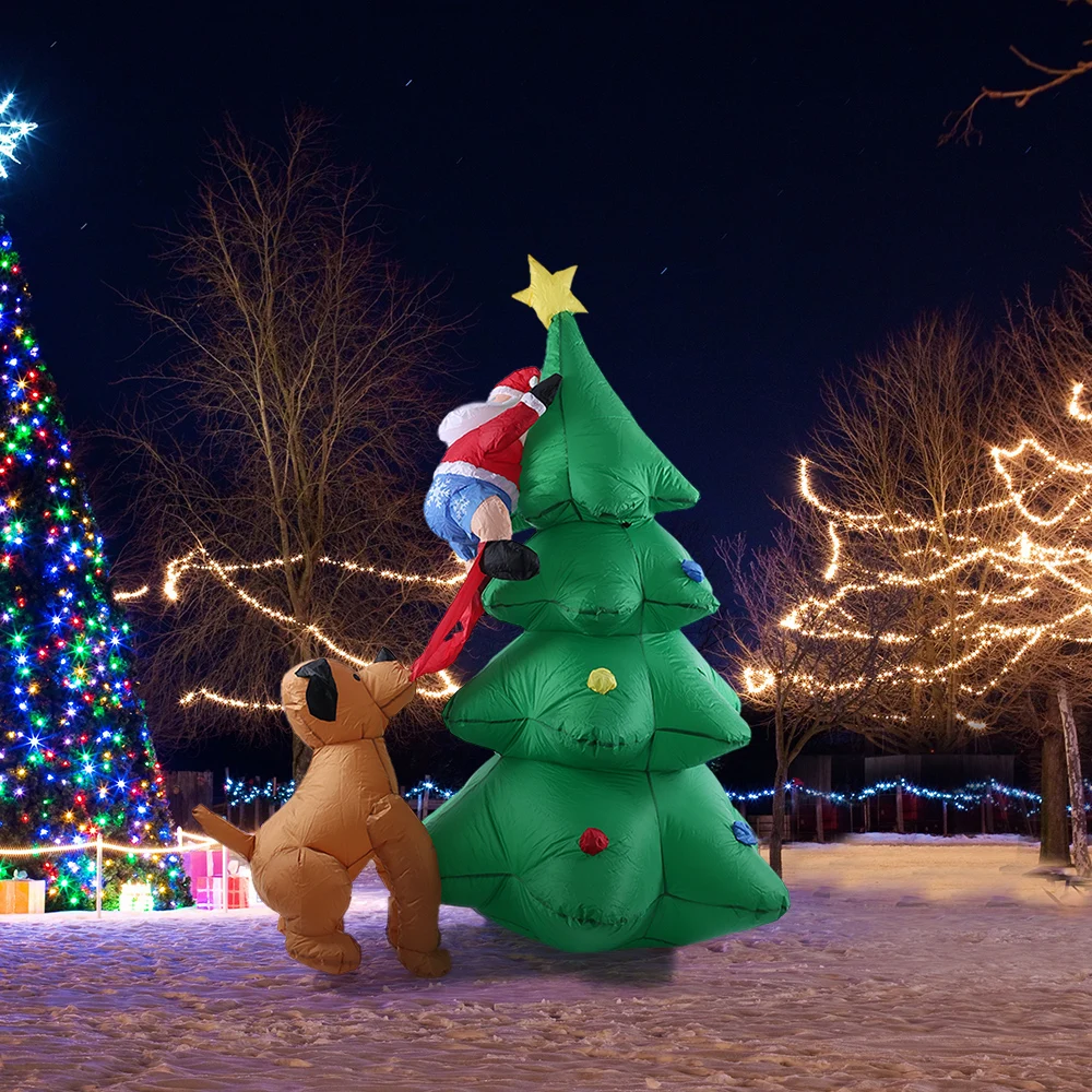 180 см гигантская надувная Рождественская елка щенок укусы Санта Клаус скалолазание дерево надувные Забавные игрушки Рождественский подарок Хэллоуин Вечерние