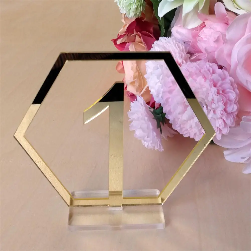 

1-20 Seat Card Acrylic Wedding Party Supplies Hexagonal Hollow Number Seat Place Holder Table Number Gold Sliver Wedding Decor