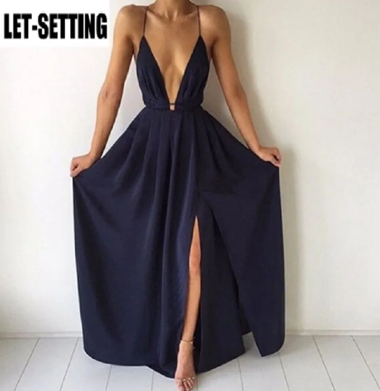 

Summer fashion Slim deep V-neck women party sexy dress Sling long elegant lady dress casual female sundress Plus-sized dress