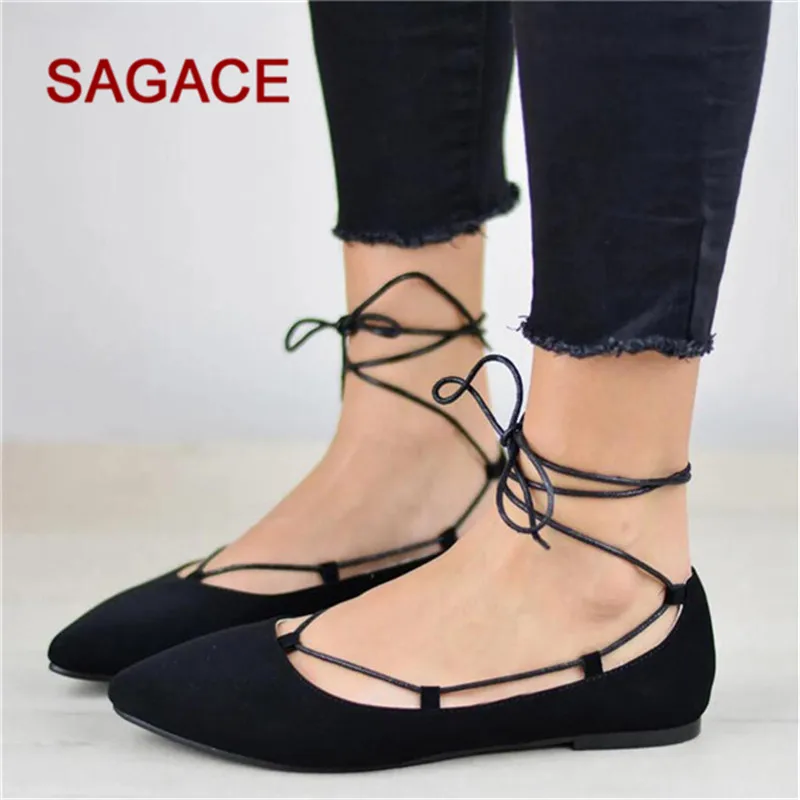 SAGACE/женские сандалии с острым носком, на плоской подошве, на шнуровке, повседневные тонкие туфли, sandalia feminina Sandalias Mujer