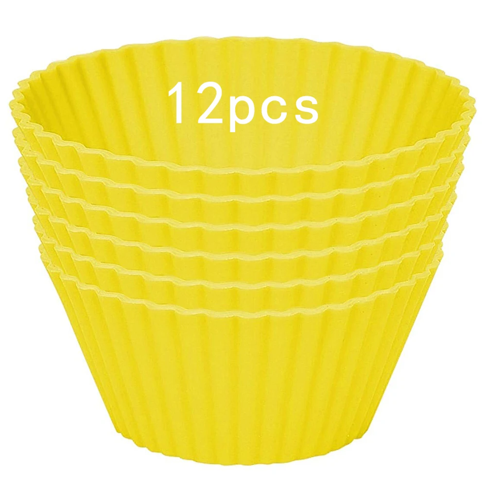 12 шт. силиконовые формы для выпечки, Формы для кексов, кухонные Инструменты для декорирования тортов, 7 цветов - Color: Yellow