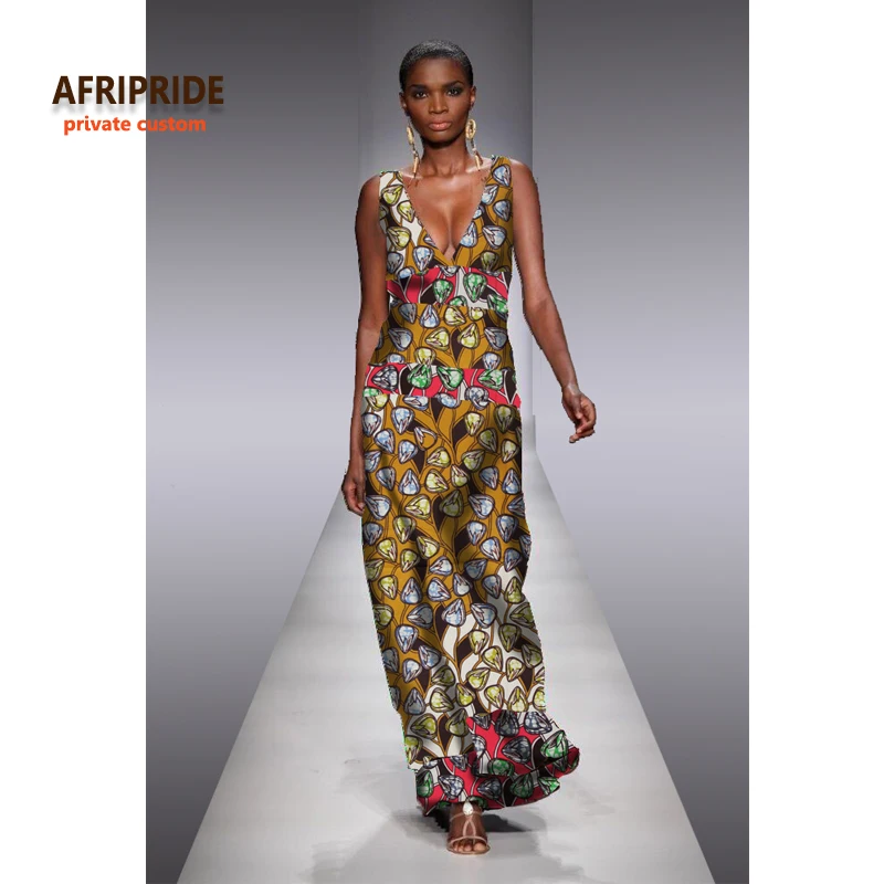 

2017original sexy dress african long party dress for women new fabric pattern bazin riche femme clothing V-neck plus sizeA722518