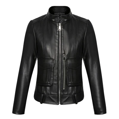 Женская куртка из натуральной кожи с локомотивом, весна-осень, новые модные короткие пальто, тонкая однотонная женская верхняя одежда большого размера - Цвет: black
