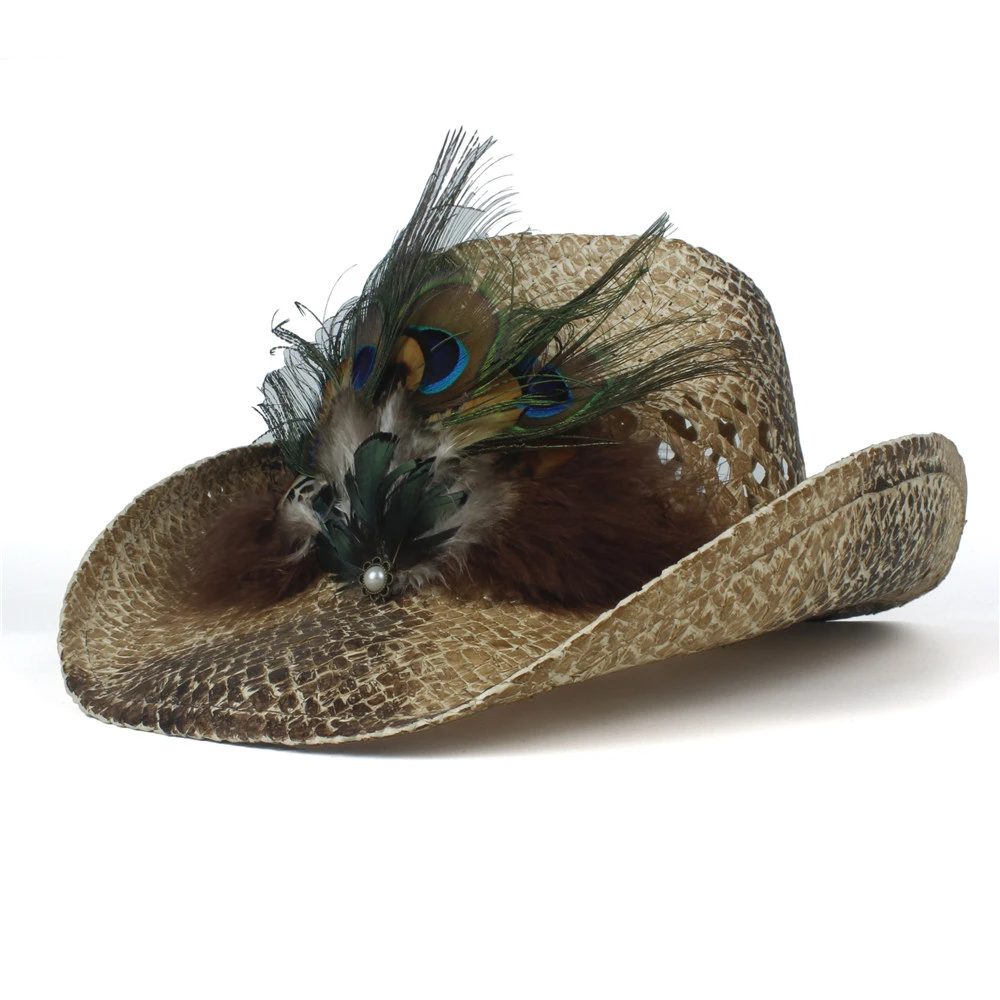 Peacock feather cowboy hat Clearance