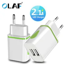 Carregador usb duplo olaf com 2 entradas, adaptador de parede para viagem ue 5v 2a, luz led, carregador usb para celular lg iphone samsung xiaomi huawei