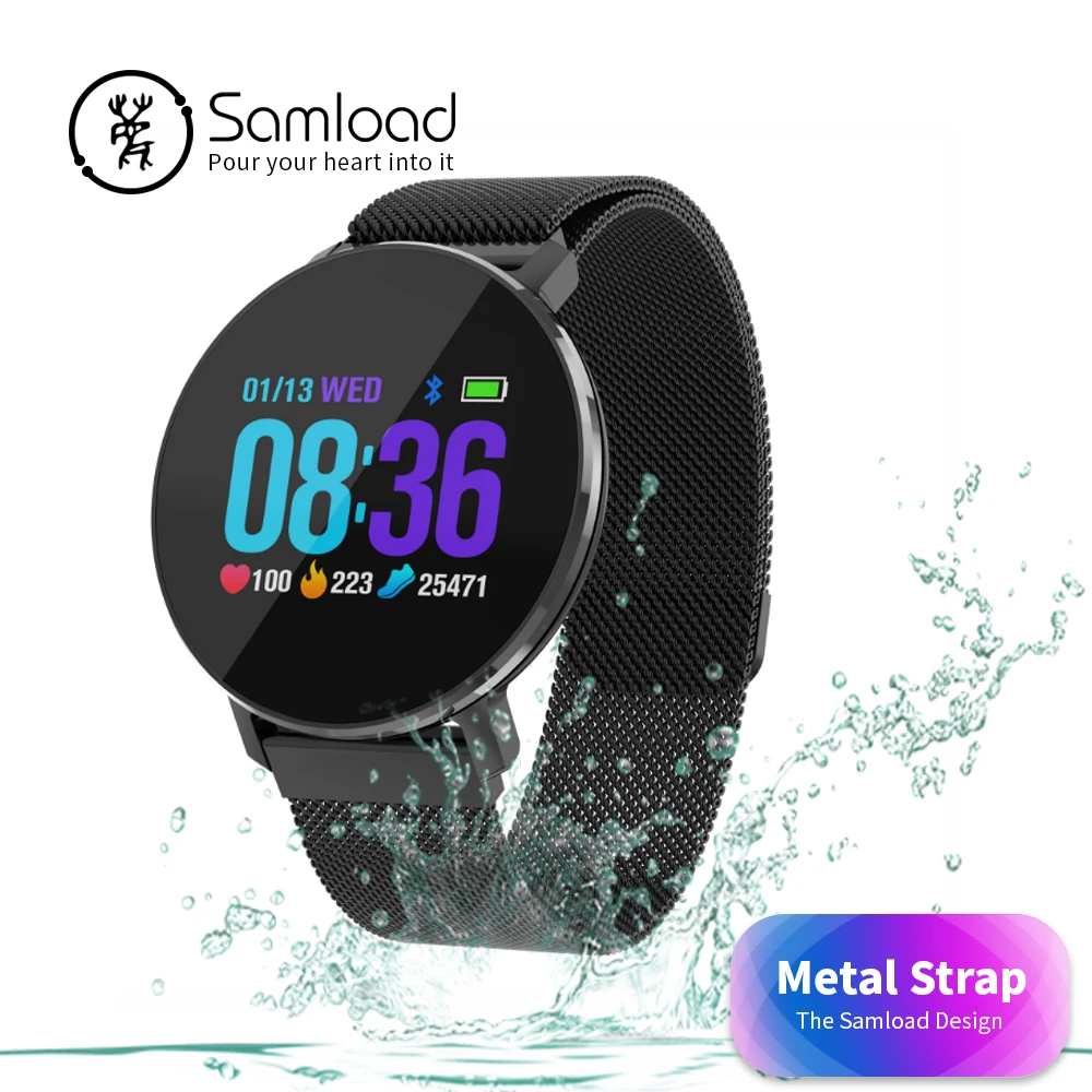 

Samload Business Smart Watch Sport Wirstband Fitness Tracker Alarm Clock Metal Strap Heart Rate Tracker for IOS Android iPhone X