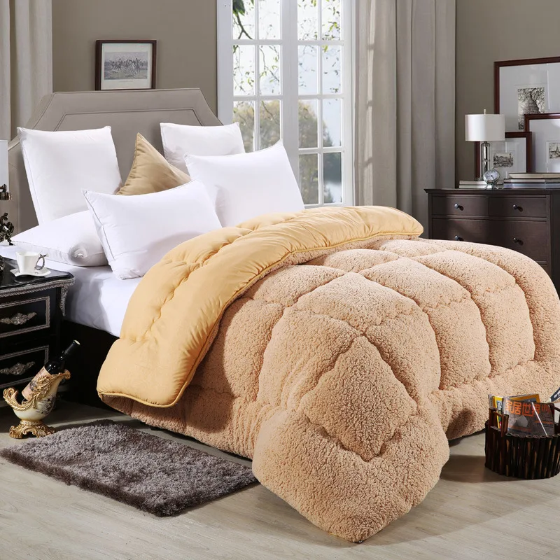 1PCS Thick Warm Winter Quilt Lambswool Solid Comforter White Brown Lamb