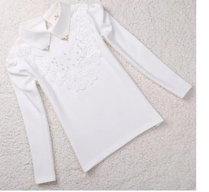 white single layer Детская осенне-зимняя теплая шерстяная блуза с длинными рукавами и флисом футболки, новинка года, толстовки для девочек 4-10, 11, 12 лет - Цвет: white single layer