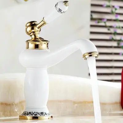 Современный античный латунный кран для раковины и ванной комнаты, смеситель для воды, кран для дома 9031AP - Цвет: white short