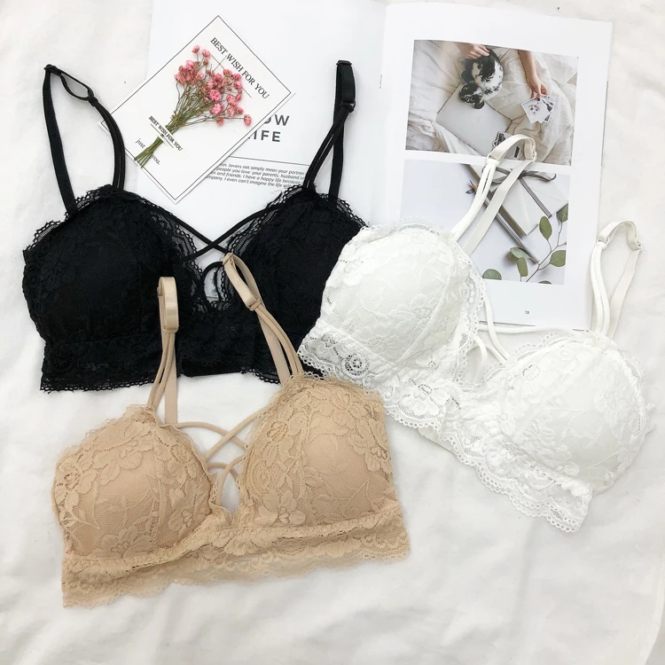 

Retro Korean Bra for Girl Wind Two Rows of Button-free Secret Lace Girls Undergarment Clothes Teenage Laces Popular Tops Bra