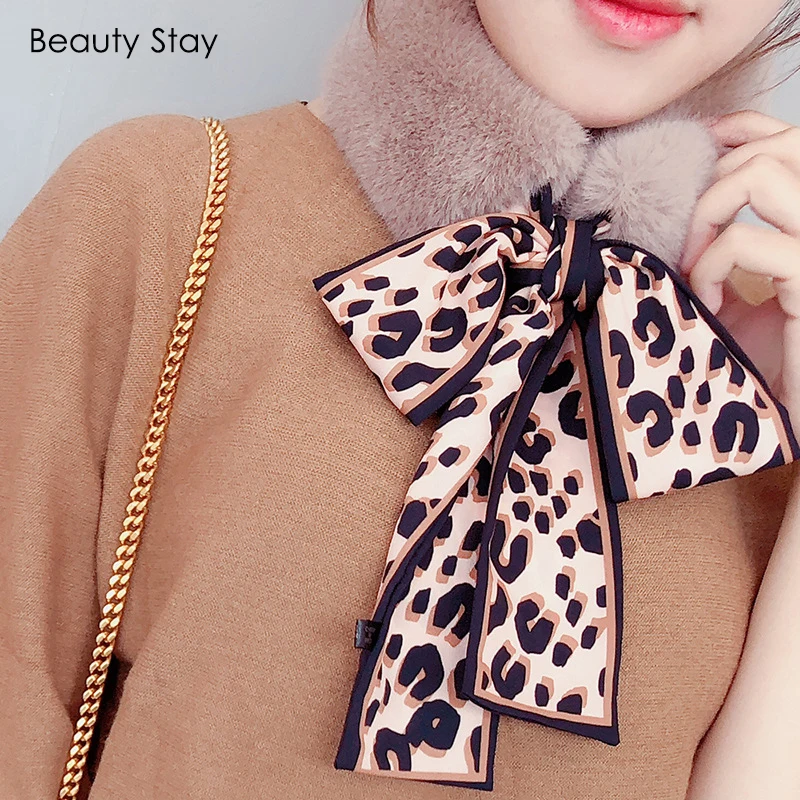 Beauty Stay Модные леопардовые женские шарфы из искусственного меха с плюшевым воротником с галстуком-бабочкой, теплые зимние женские