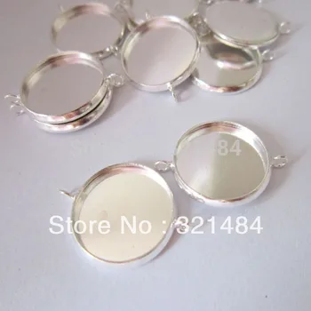 

Free shipping Silver Plated 200X Pendant Blank, Pendant Base Double Vertical hole 16mm bezel setting