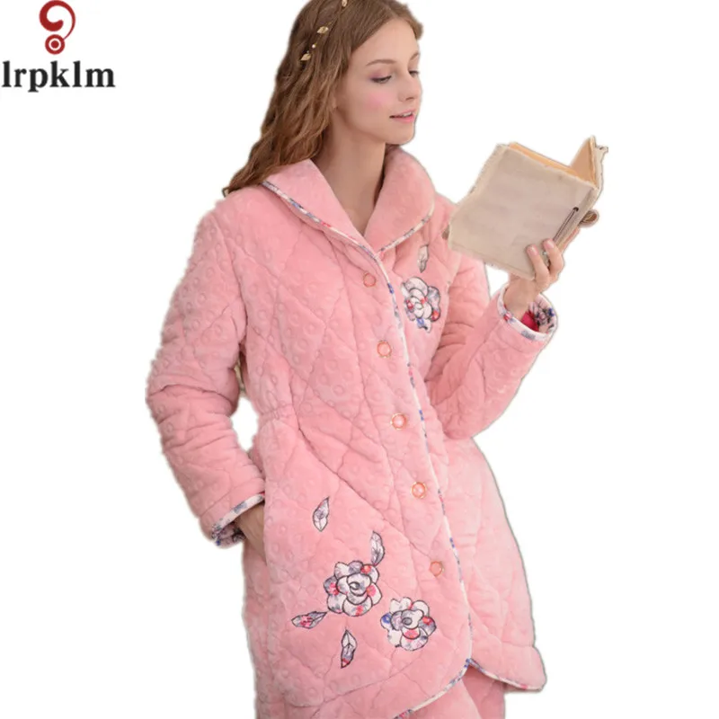 Очень мягкий коралловый fleec розовое пальто и штаны домашняя пижама для осень-зима Новое поступление женские зимние пижамы Наборы для ухода