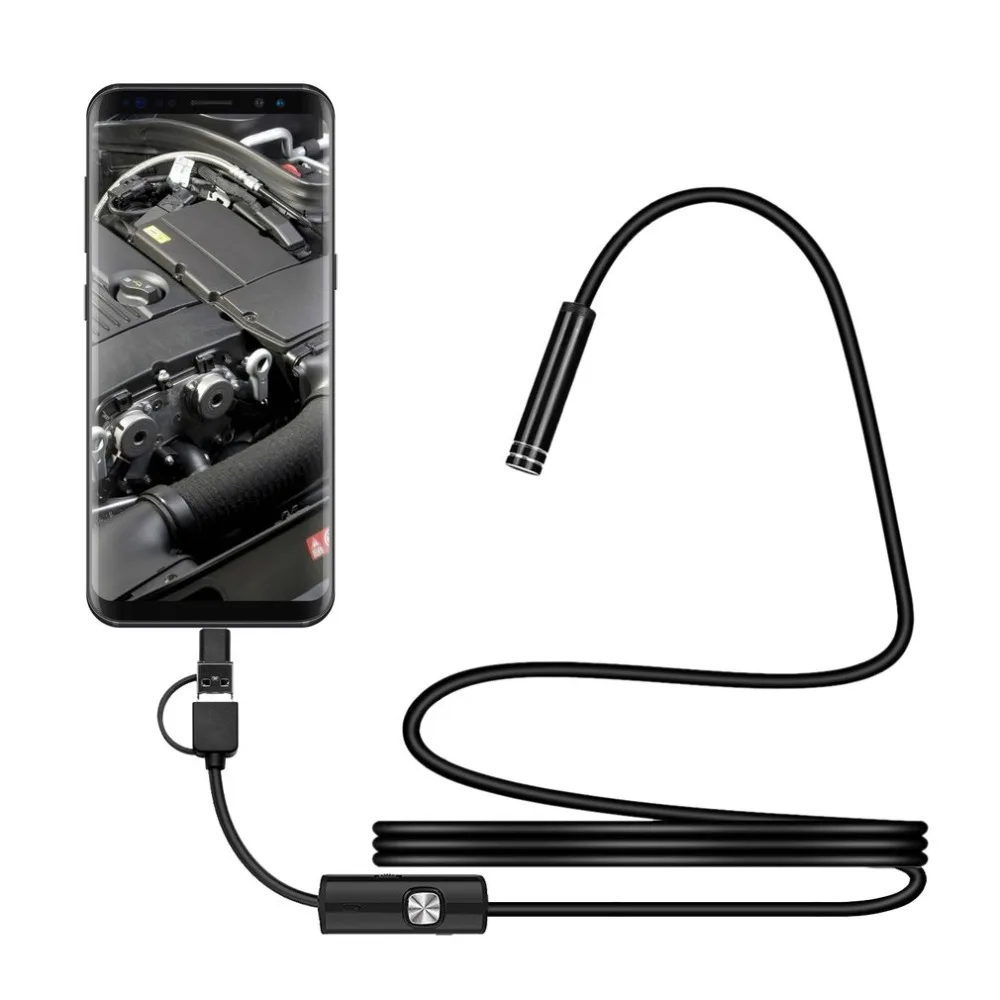 

1 /1.5/2M 7mm Micro USB/Type-c/Android 3-in-1 Computer Endoscope Borescope Waterproof Micro USB Camera Inspection Tube