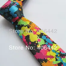 " полиэстер тонкий галстук черный с красным/желтым/синим масляным принтом узкие галстуки Галстук модный галстук под платье рубашки