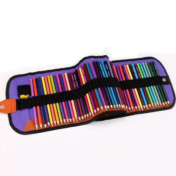 

72 Holes Roll Penalty Pencilcase Mini School Pencil Case for Girls Boys Canvas Drawing Pen Bag Pouch with 72Pcs Colorful Pencils