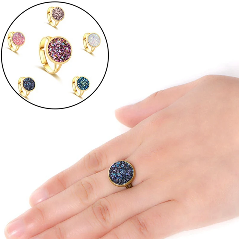 Женские медные Регулируемые кольца Drusy круглый бронза под старину Королевский