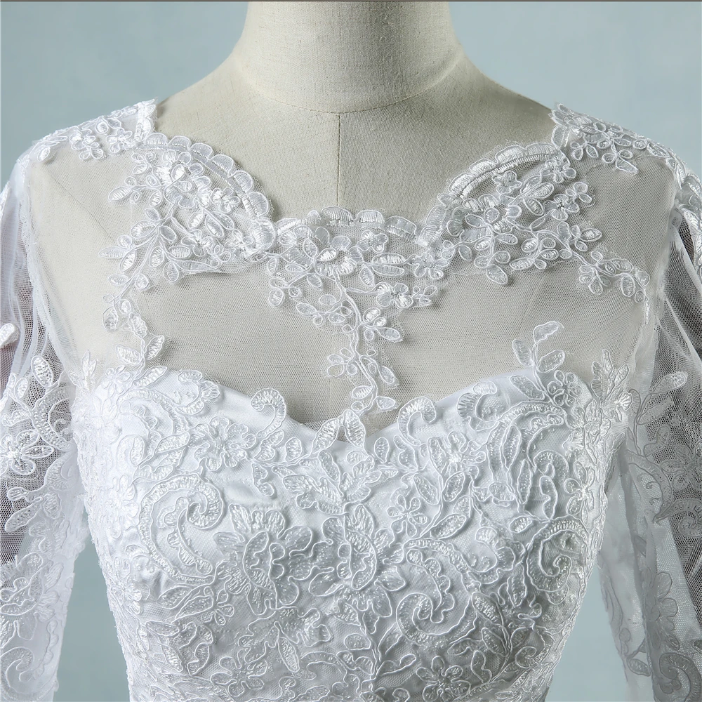 Customized ZJ9065 Corset 2025 White Wedding Dresses With Lace Edge Big Train Long Sleeves For Brides Formal Plus Size 2 26W 5