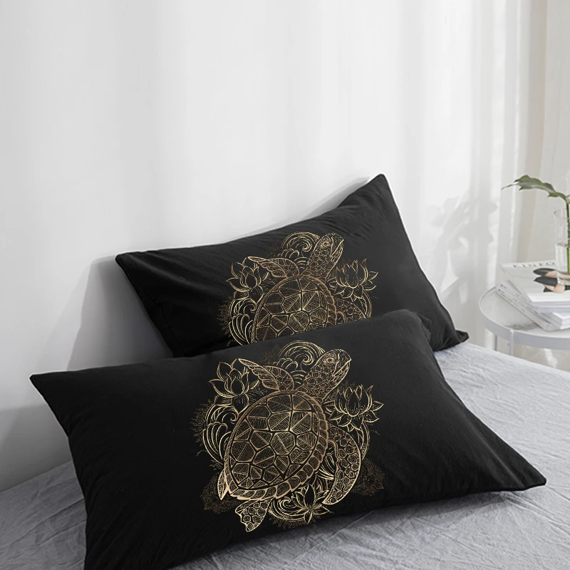 

2PCS Pillow Case 50x70 50x75 50x80 70x70 Pillowcase,Bedding Custom Decorative Pillow Cover Turtle on Black,Drop Shipping