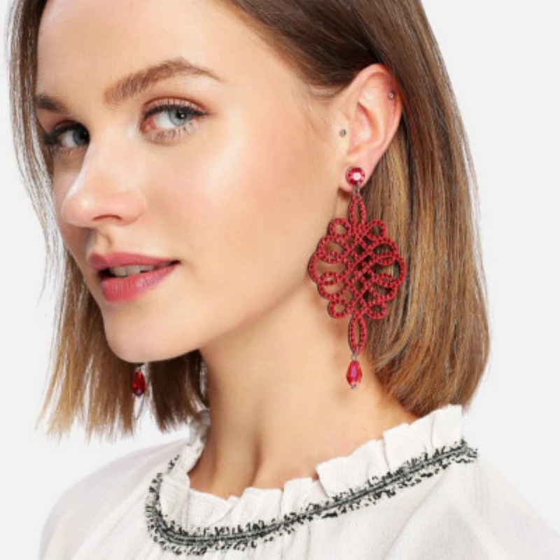 

New Fashion Drop Big Earrings for women wedding jewelry Red hollow alloy Large Long Brinco Oorbellen Brinco Earrings
